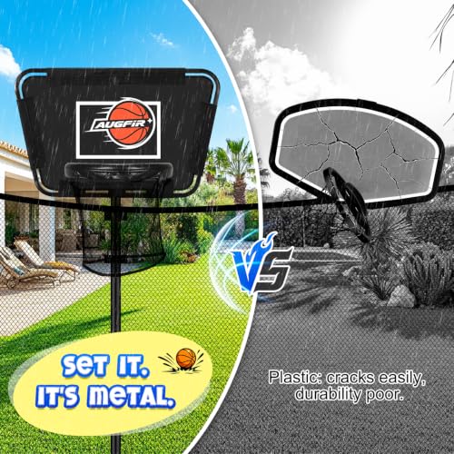 Black Metal Trampoline Basketball Hoop with Soft Balls & Pump - Durable & Safe