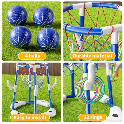 Floating Pool Basketball Hoop Set with 4 Balls & Pump - Blue