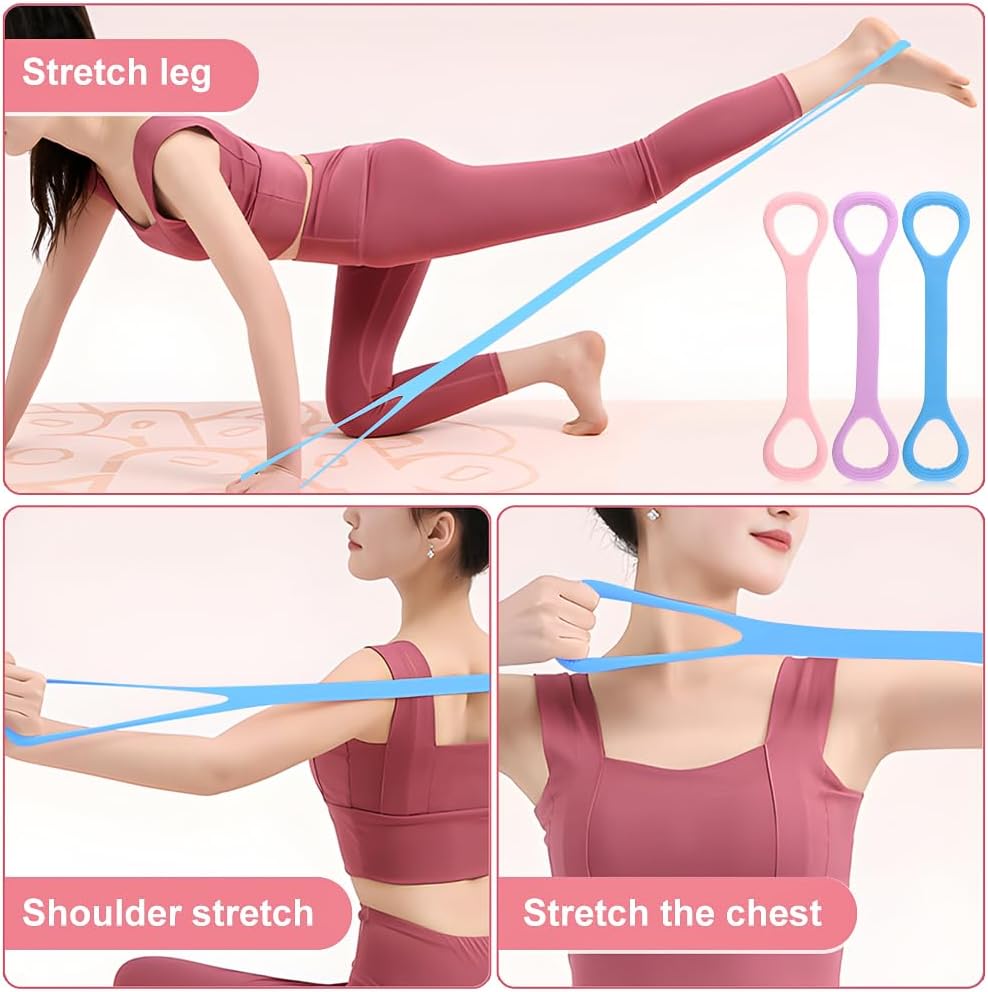 Skiennix Figure 8 Resistance Bands - 3-Piece Elastic Workout Set for Women | Perfect for Yoga & Stretching