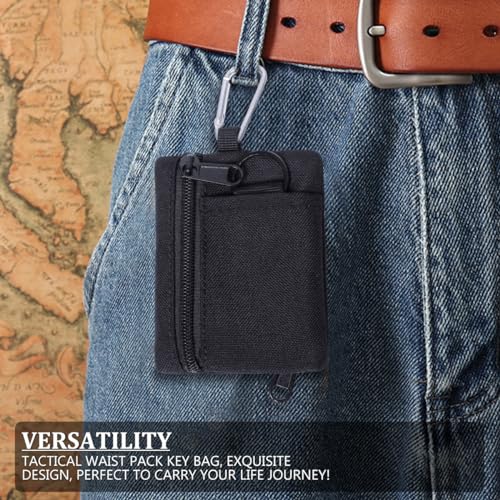 Black Mini EDC Molle Pouch Outdoor Wallet with Carabiner & Coin Storage