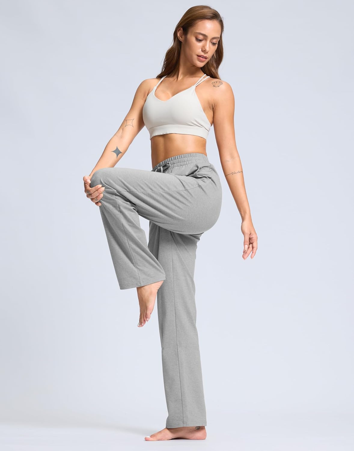 SANTINY Women's Tall Cotton Sweatpants - Comfortable Open Bottom Lounge Pants with Pockets | 31"/33"/35" Sizes