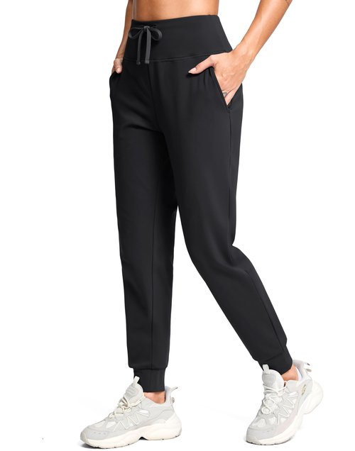 G Gradual Women's Fleece Lined Joggers with Zipper Pocket Water Resistant Running Hiking Pants Winter Warm Thermal Sweatpants Black M