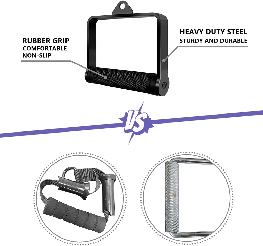 Skiennix D Handle Cable Attachment - Heavy Duty Steel with Non-Slip Rubber Grip | Black Finish