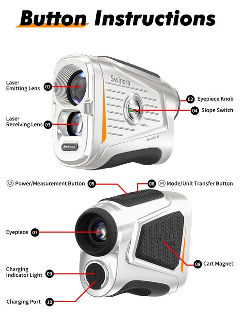 Magnetic Golf Rangefinder with Slope – 7X Magnification, 1300Y Range Finder Golf for All Levels, Fast Flag Lock Vibration, Rechargeable, Waterproof Golf Accessories for Men and Women