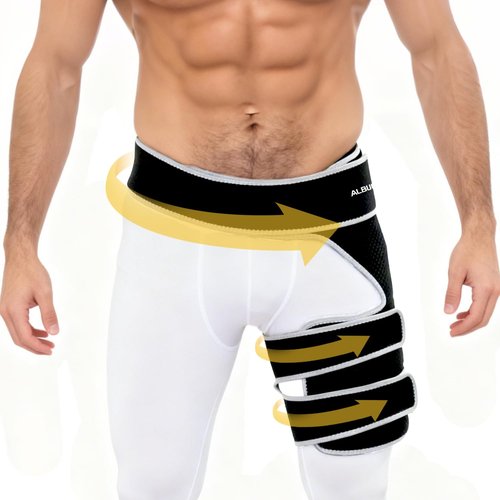 Compression Support Wrap for Thigh Injury,Hip Brace for Women Men Sciatica Pain Relief Devices,Hip Flexor Compression Wrap for Comfortable Thigh,Sciatic Nerve,Labral Tear,Hamstring Pull(Black-Right)