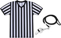 SATINIOR Men's Pro-Style Referee Shirt - Black and White Stripe Umpire Jersey with Whistle & Lanyard