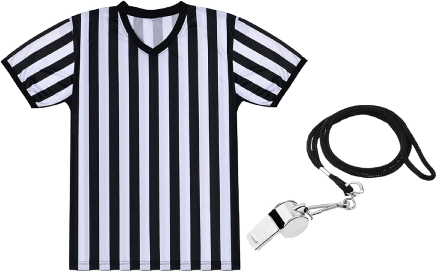 SATINIOR Men's Pro-Style Referee Shirt - Black and White Stripe Umpire Jersey with Whistle & Lanyard