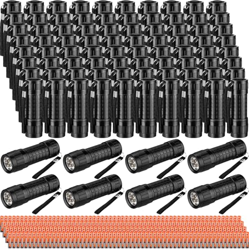 Rossesay 90 Pcs Mini Black Flashlights with Lanyards & 270 AAA Batteries - Portable Outdoor & Emergency Use