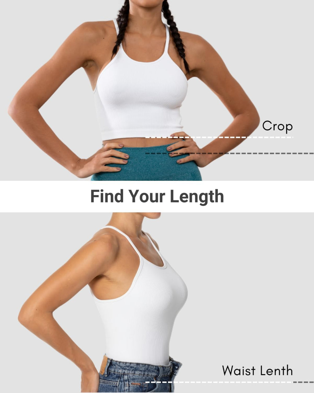 Sunzel Ribbed Crop Tank Top - Seamless Racerback, No Padding, Slim Fit Stretchy Yoga Camisole for Women