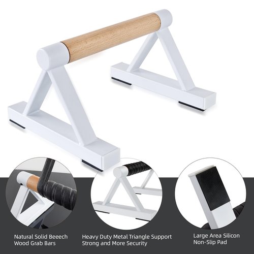 BESTWEI 1 Pair Wooden Parallettes Push Up Bars for Men, Strength Training Pushup Stands Handles for Home Calisthenics, Fitness, Floor Workouts Solid Wood with White Metal Bracket - Support 500 lbs