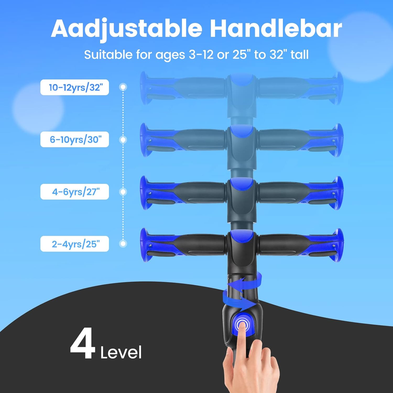 TONBUX Kids Scooter - Adjustable 4 Heights, Light-Up 3-Wheel Design | Shock Absorption & Balance Training for Ages 3-12