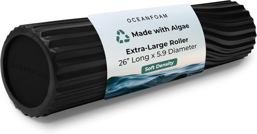 Oceanfoam Tsunami Roller (Black) - Extra-Large, 26" x 5.9" - Soft, Textured Foam Roller for Physical Therapy, Back Pain, Exercise & Stretching - Wave Textured - Yoga, Athletics, & Wellness