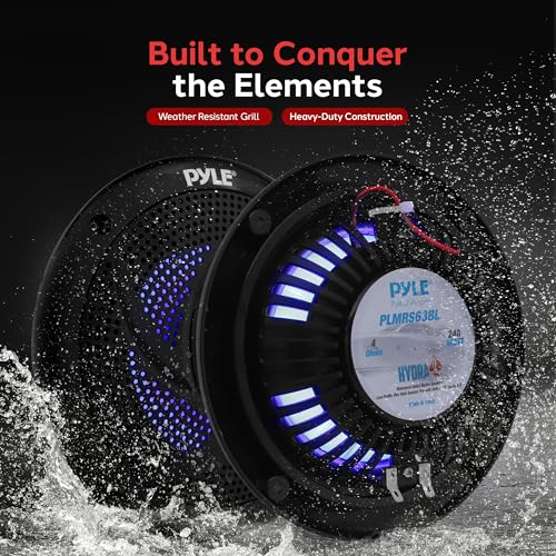 Marine Waterproof 6.5-Inch Wakeboard Tower Speakers with LED Lights - 240W Stereo System, Black