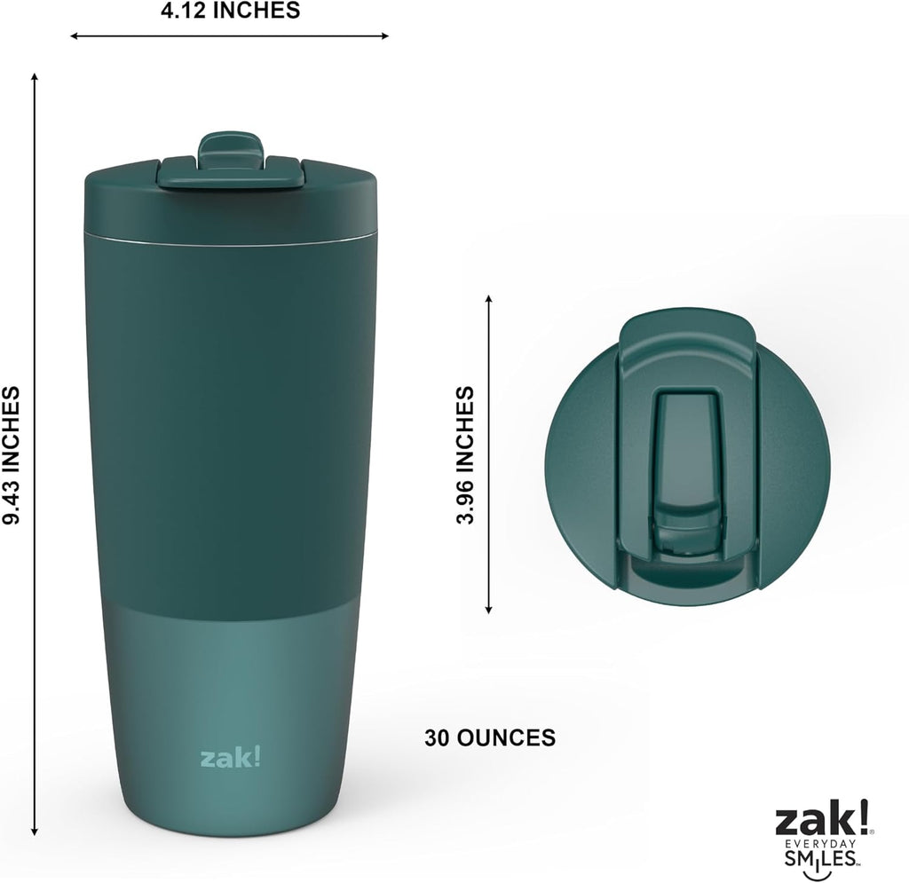 Zak Designs Sutton 2-in-1 Tumbler - 30 oz Jade - Durable Stainless Steel, Double-Wall Insulation, Leak-Proof Lid