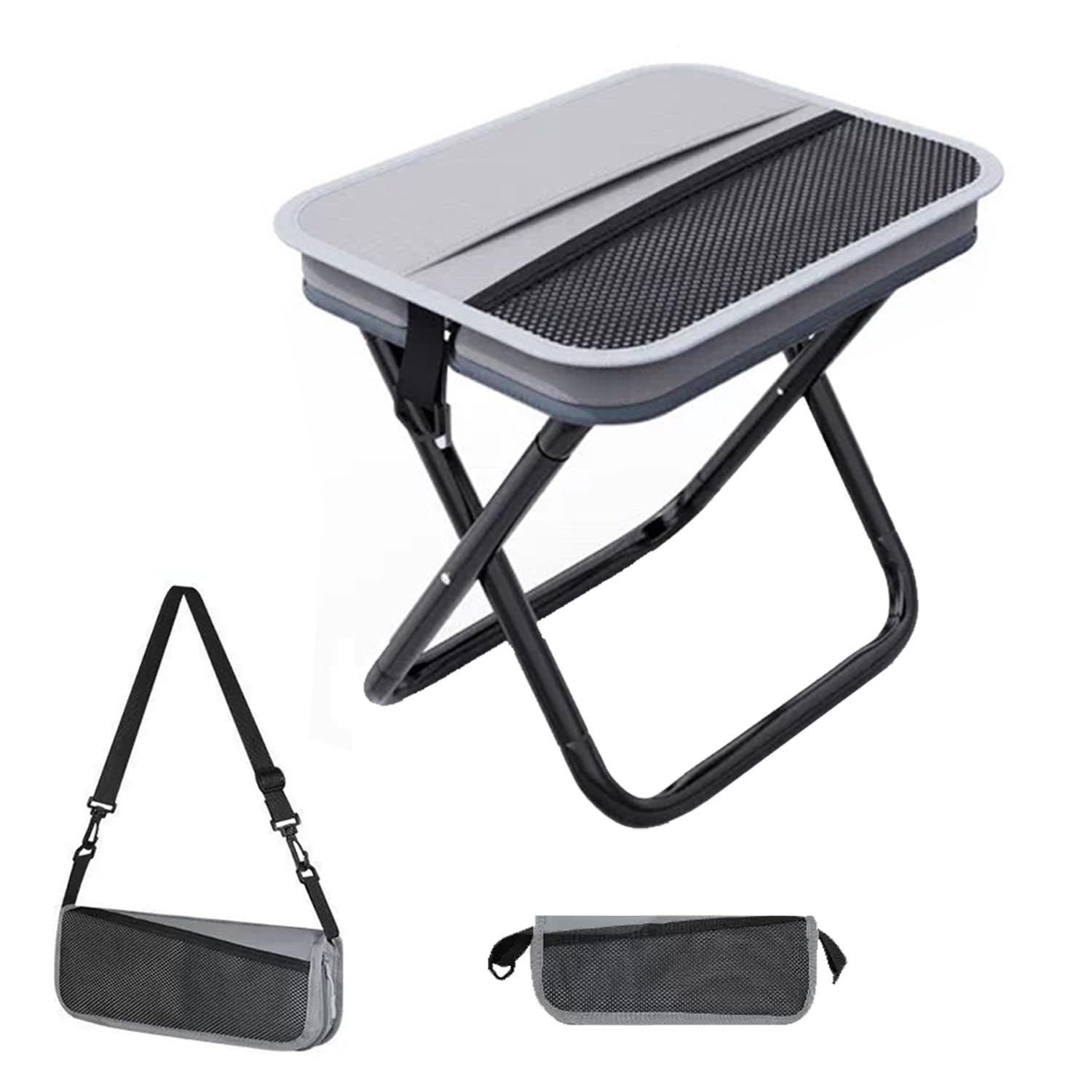 Portable Stool, Pocket Chair Fishing Stool, Large Size Adjustable Shoulder Strap Folding Stool, 2026 New Ultralight Foldable Stools with Carrying Bag for Hiking, Fishing, Camping, Picnic (Gray-Black)