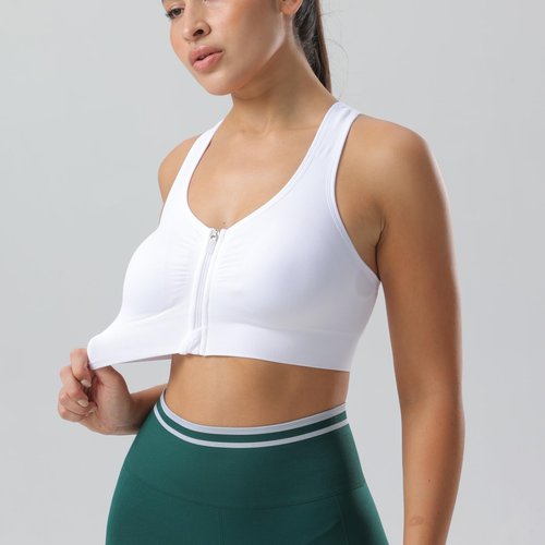 Senlinyoga Zip Front Sports Bras for Women-Raceback Medium Support Padded Bra for Workout Yoga Gym Running
