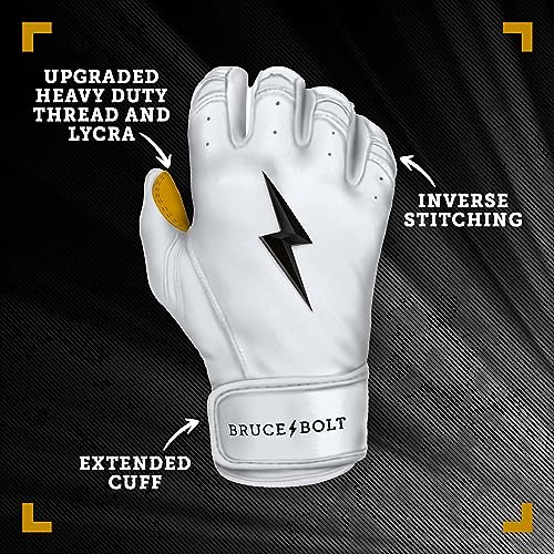Bruce Bolt Original Series Short Cuff Batting Gloves White X-Large Adult & Youth