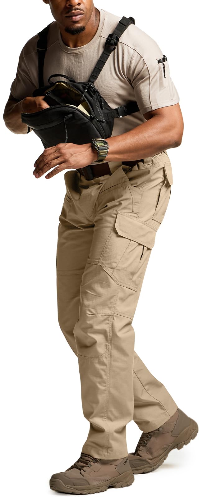 CQR Men's Tactical Pants, Water Resistant Ripstop Cargo Pants, Lightweight EDC Work Hiking Pants, Outdoor Apparel, Raider Khaki, 42W x 30L