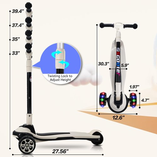 3 Wheels Kick Scooter for Kids Teens Ages 6-18 Years Extral Wide Deck 4 Adjustable Height and Foldable Handlebar LED Flashing Glider Push Scooter for Boys Girls