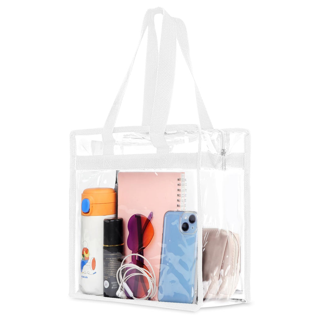 Hoiny Clear Bag for Stadium Events Approved, 12x6x12 Large Transparent Tote Bag with Zipper for Gym Concert Sports Festivals (White)