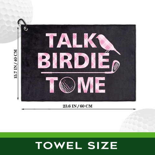 rofiowa Talk Birdie to Me Polyester and Cotton Blend Printed Golf Towel, Funny Pink Golf Accessories for Women, Golf Gift for Golf Fan Her, Golf Lover Birthday Gift, Black 3, OGT043