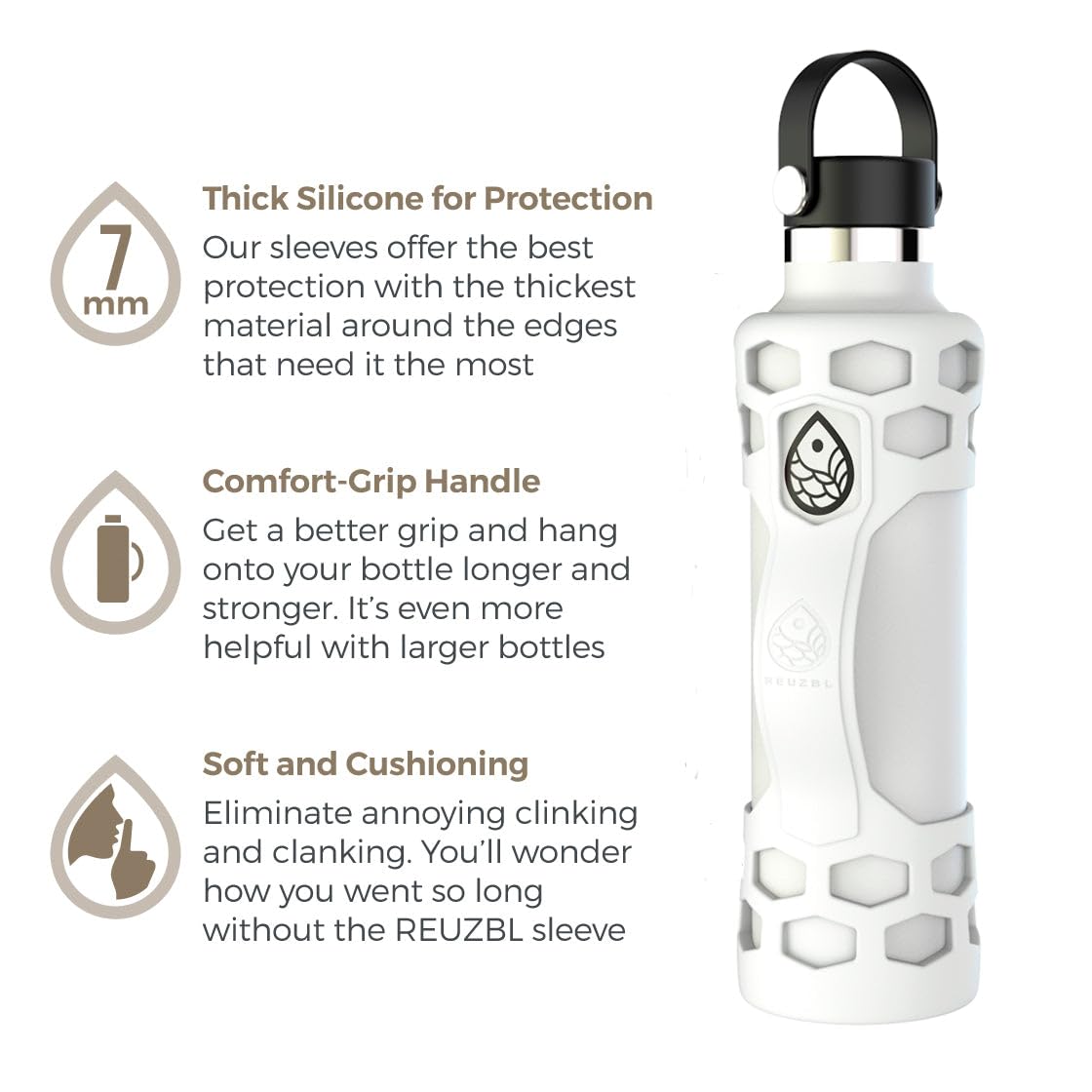 REUZBL Silicone Bottle Bumper with Patented Handle – Fits Hydro Flask 32 oz – Protective Bottle Boot Sleeve
