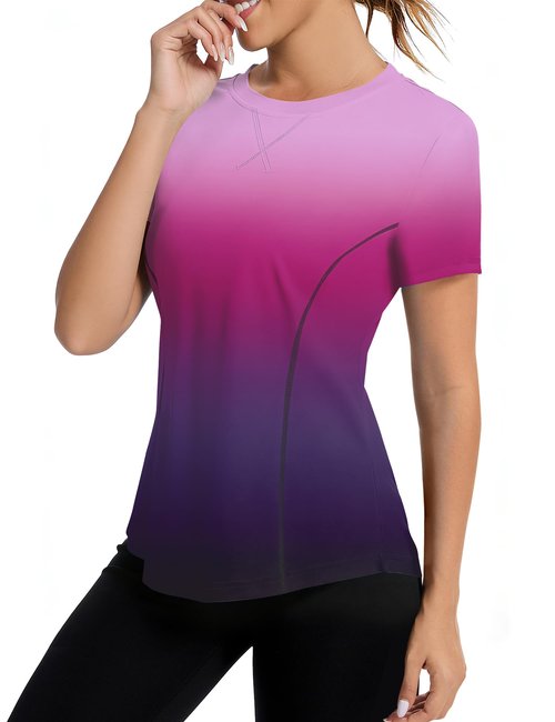Avoogue Workout Tops for Women Breathable Athletic UPF50+ Sun Protection Shirts Summer Running Yoga Swim Outfits 2026(Gradient Purple,L)