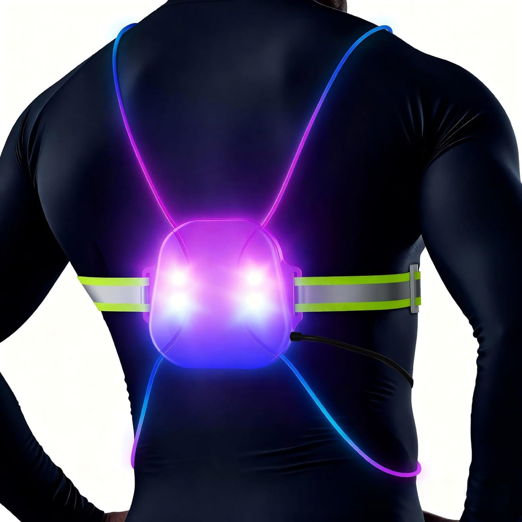 Skiennix Reflective Running Vest - Rechargeable LED Gear with 3 Modes & 7 Colors | Adjustable Safety Vest for Night Running, Cycling, Hiking (Large)
