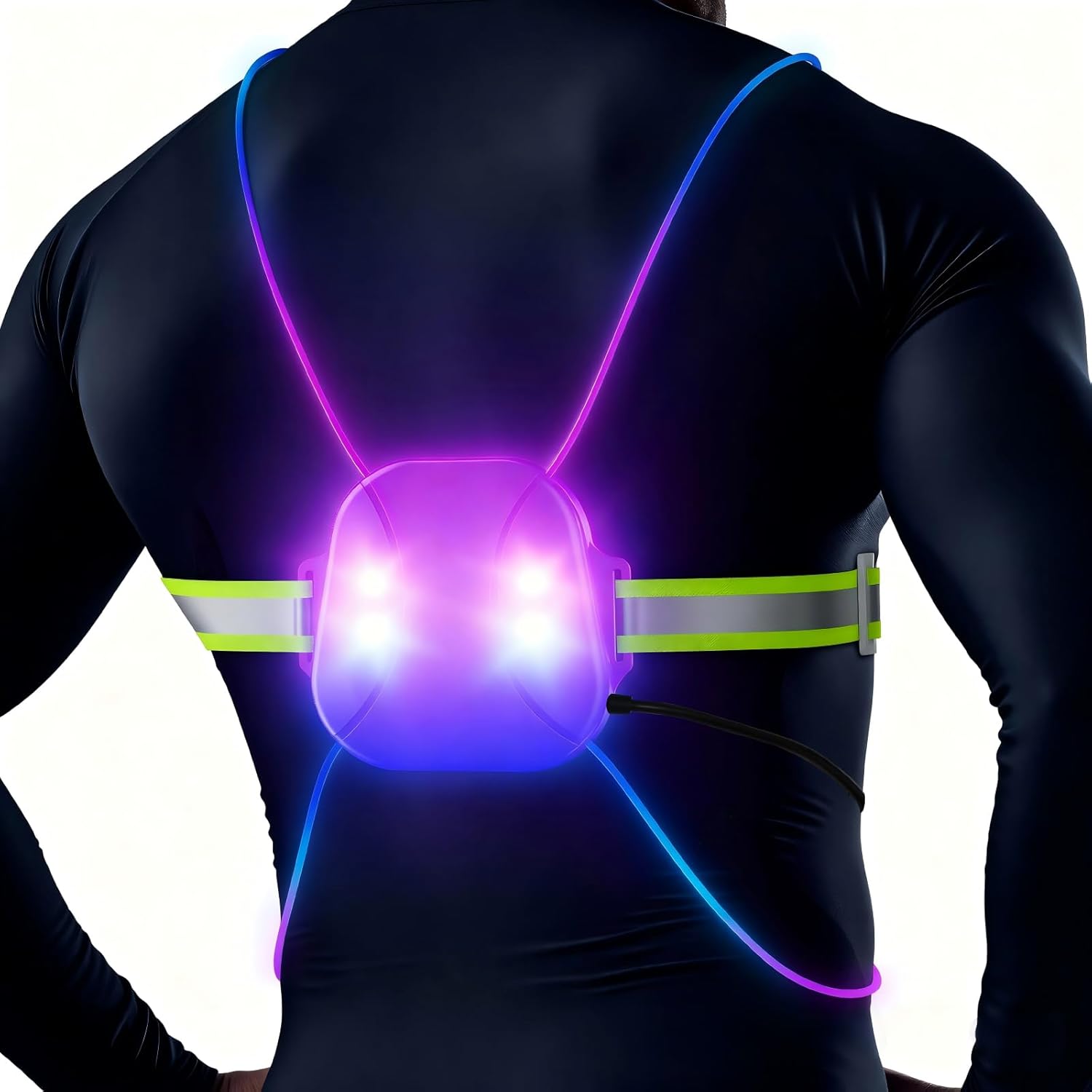 Skiennix Reflective Running Vest - Rechargeable LED Gear with 3 Modes & 7 Colors | Adjustable Safety Vest for Night Running, Cycling, Hiking (Large)