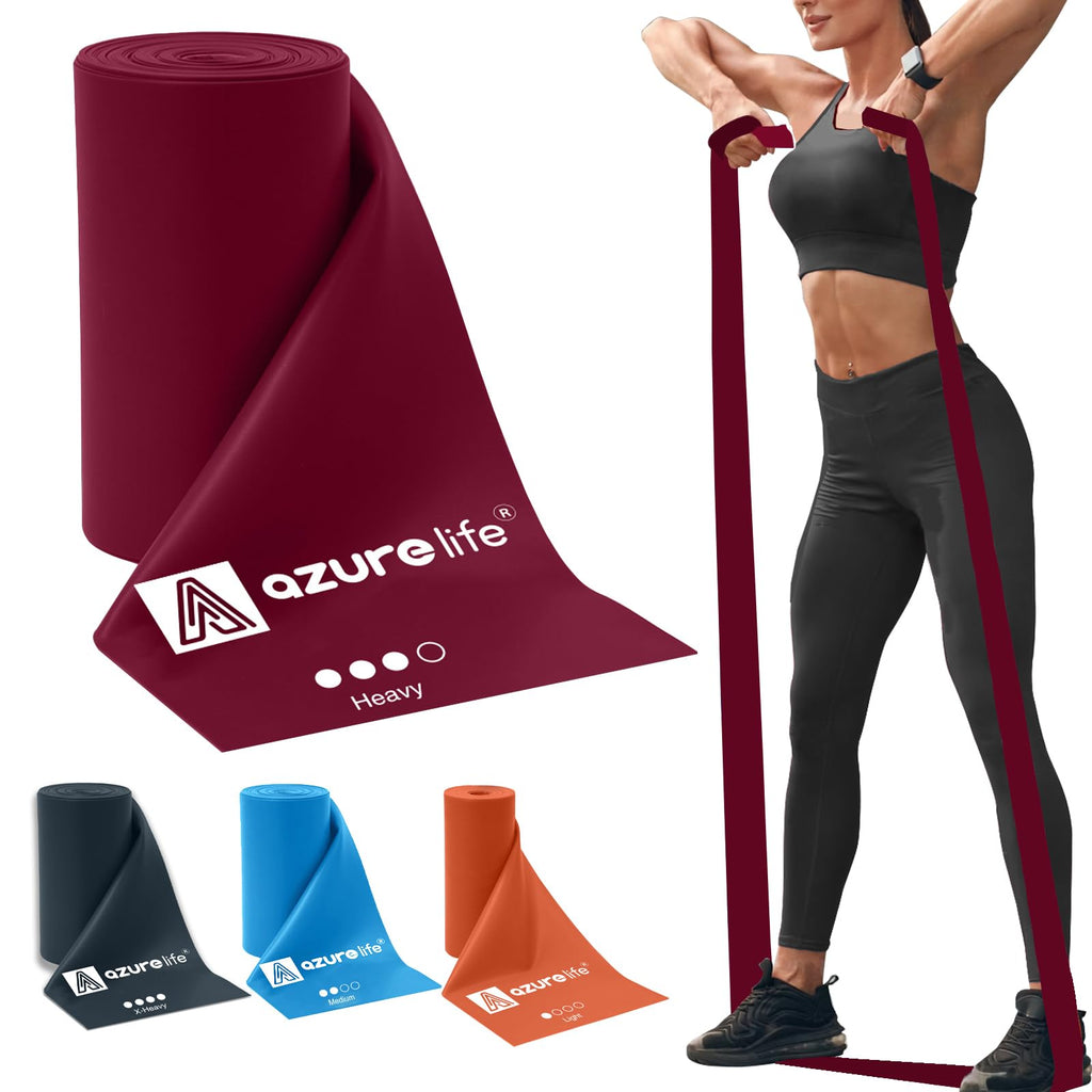 A AZURELIFE Professional Individual Exercise Resistance Bands, Single 5, 6,7 Ft or 8 Yards Elastic Bands, Non-Latex Stretch Bands for PT, Yoga, Pilates, Rehab, at-Home or The Gym Workouts