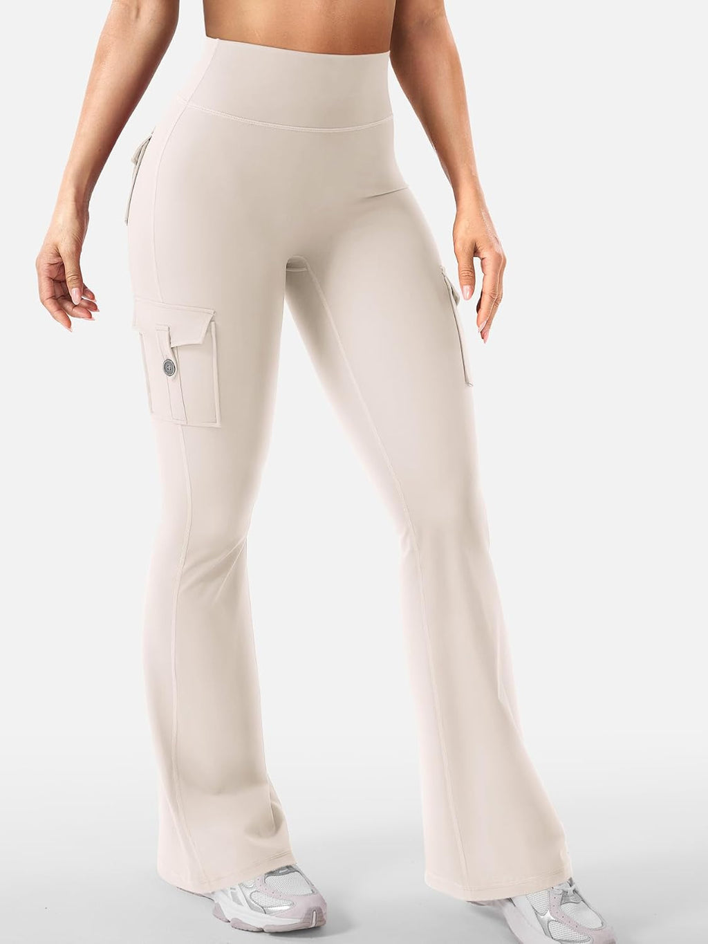 YEOREO CoreFlex Women's High-Waisted Flare Leggings - Hidden Pockets & No Front Seam for Gym & Yoga