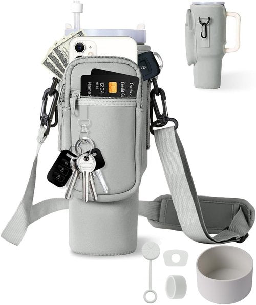 Bollus Neoprene Water Bottle Carrier Bag - Adjustable Strap & Phone Pocket for Stanley Cup Accessories