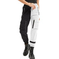 MEINVQIAOTI Black Cargo Pants Women Loose Chained Pants Multi-Pocket Multi-Zip Punk Goth Pants(Black&White,XL)
