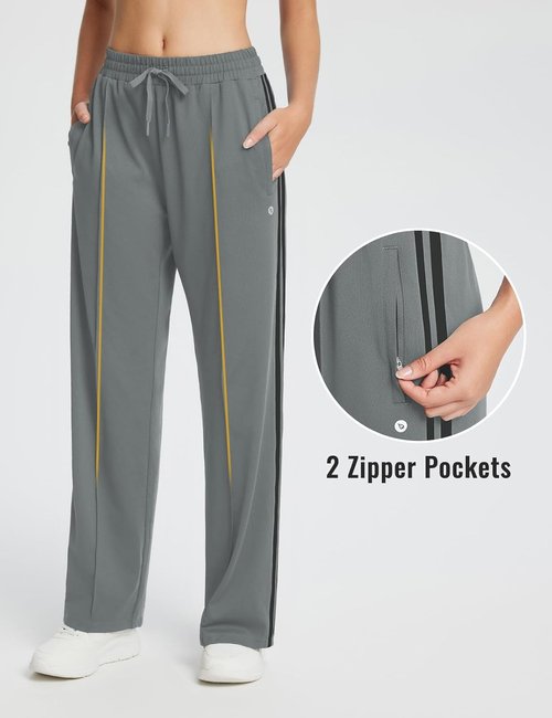 Baleaf Women's Athletic Track Pants - Straight Leg Sweatpants with Zipper Pockets | Loose Fit Jogging Style