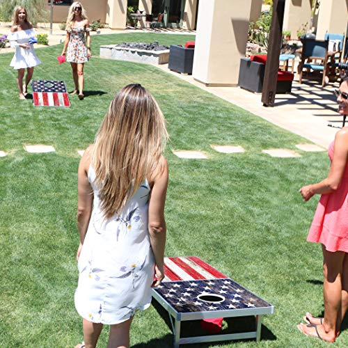 GoSports LED America Cornhole Board Set - Regulation Size Portable Outdoor Game with Lights, Includes 8 Bean Bags