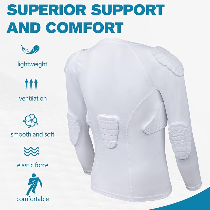 Youth Padded Chest Protector Shirt with 10mm Foam Padding - White, Medium