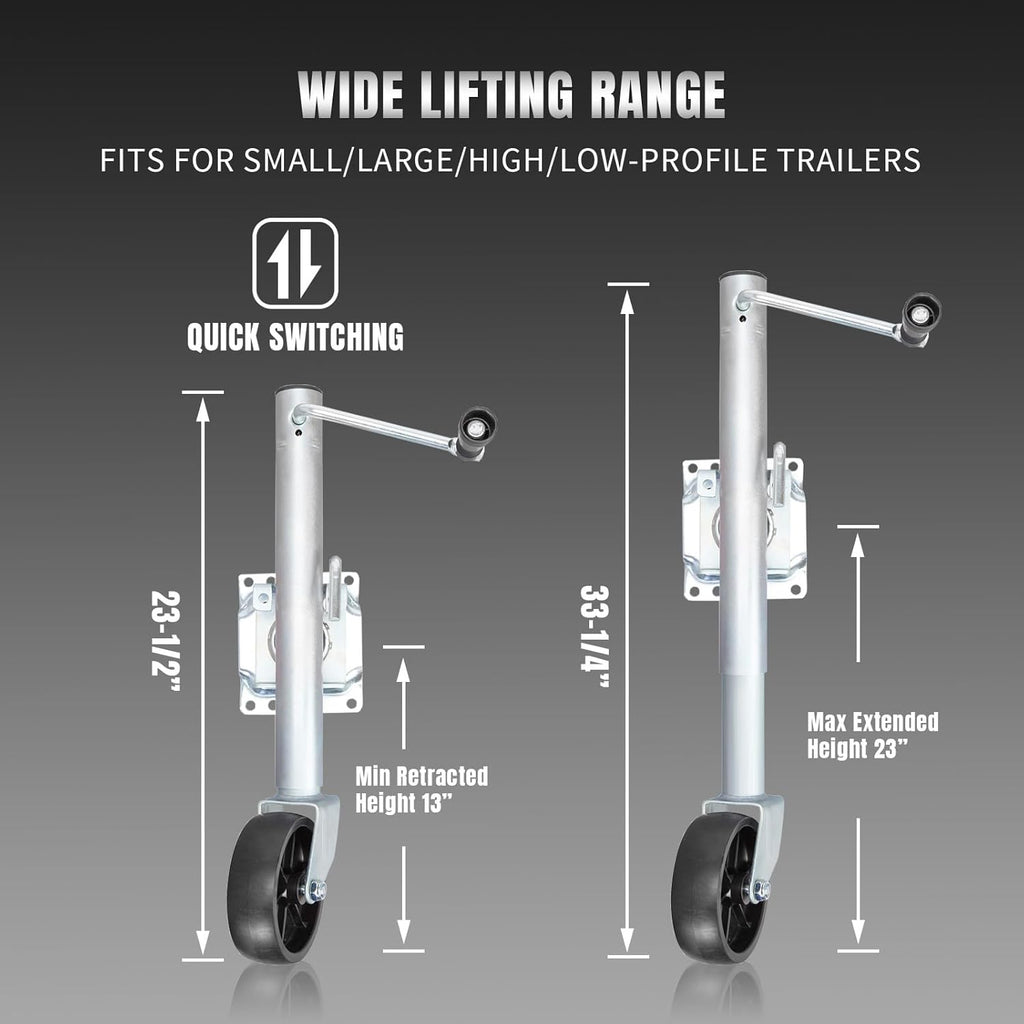 Road DAWG Boat Trailer Jack - Heavy Duty 1000 Lbs Capacity with 6-Inch Single Wheel | Swing-Back Design