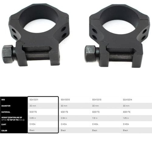 Sig Sauer Alpha1 30mm Tactical Hunting Shooting Durable Aluminum Powder Coated Mounting Scope Rings, Low 0.85"