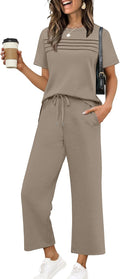 WIHOLL Women's Two-Piece Lounge Set - Short Sleeve Top & Wide Leg Pants | S-3XL, Perfect for Summer Travel