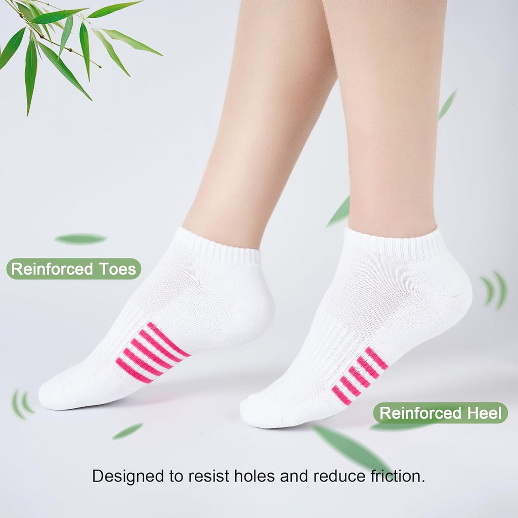 Skiennix Ankle Socks for Women - 6 Pairs Bamboo Viscose, Breathable & Cushioned, Low Cut Athletic Socks