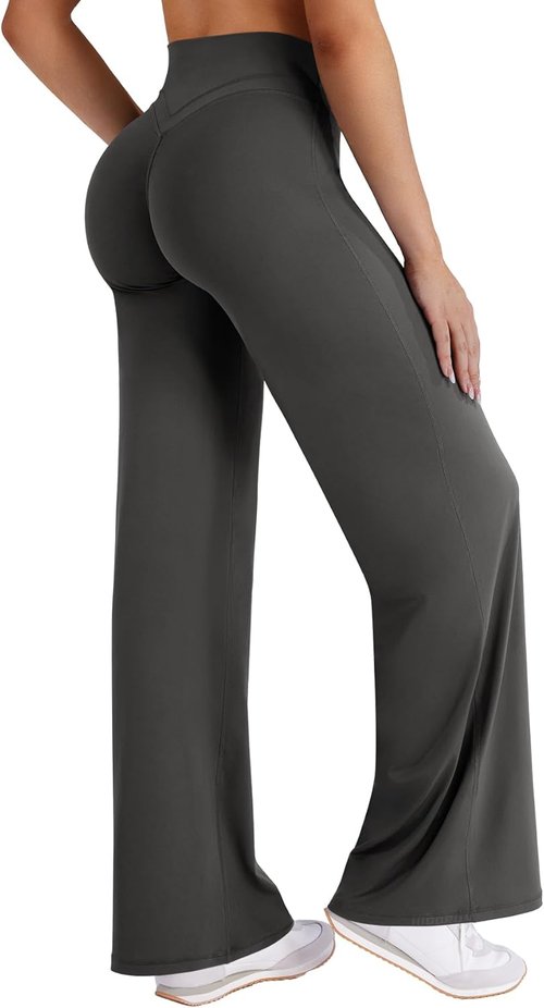 HIGORUN High Waisted Straight Leggings - No Front Seam Workout Pants for Women | 31" Wide Leg Yoga Bottoms