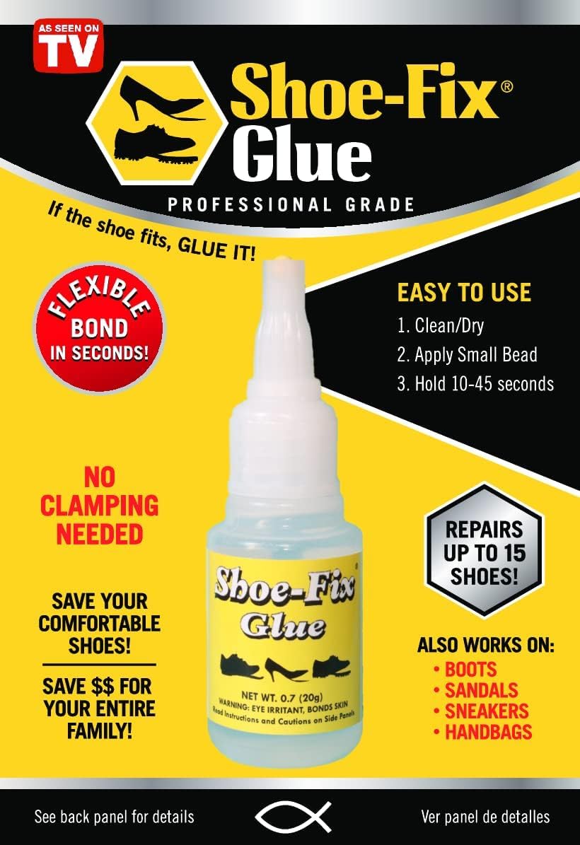Shoe-Fix Professional Grade Shoe Repair Glue - Instant Bond, Clear Drying & Flexible Adhesive (20g Tube)