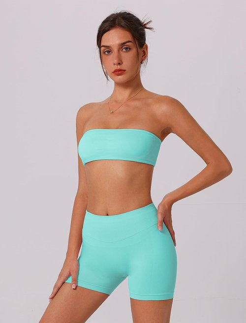ABOCIW Womens Seamless Workout Sets Backless Bandeau Sports Bra Butt Lifting High Waist Gym Shorts Yoga Athletic Set Mint Green Large