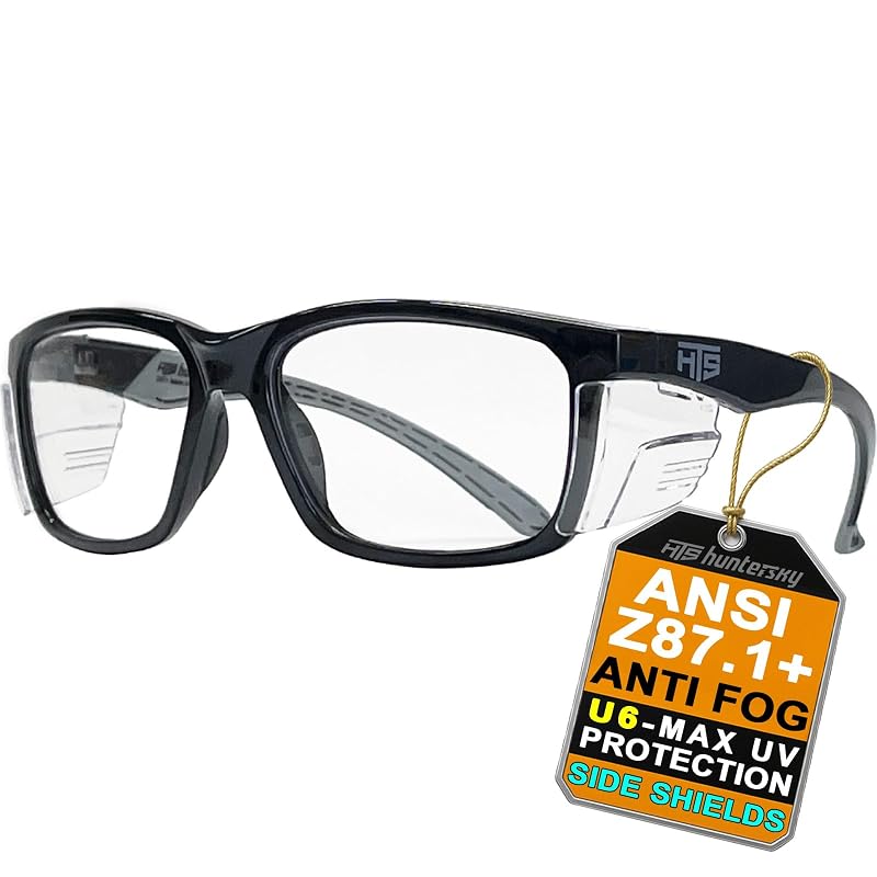 Anti-Fog Safety Glasses with Side Shields ANSI Z87.1 Black & Clear