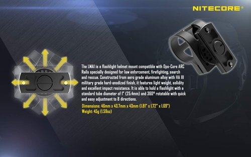 Nitecore MT10C 920 Lumen ARC Rail Tactical Helmet Light, Rechargeable and Rotary with Red Light