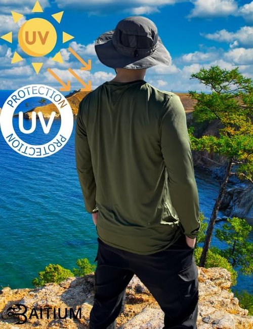 Mens Dry-Fit UPF 50+ Sun Shirt, Fishing Shirts for Men Long Sleeve, SPF Shirts for Men, Men's Rash Guard Shirts