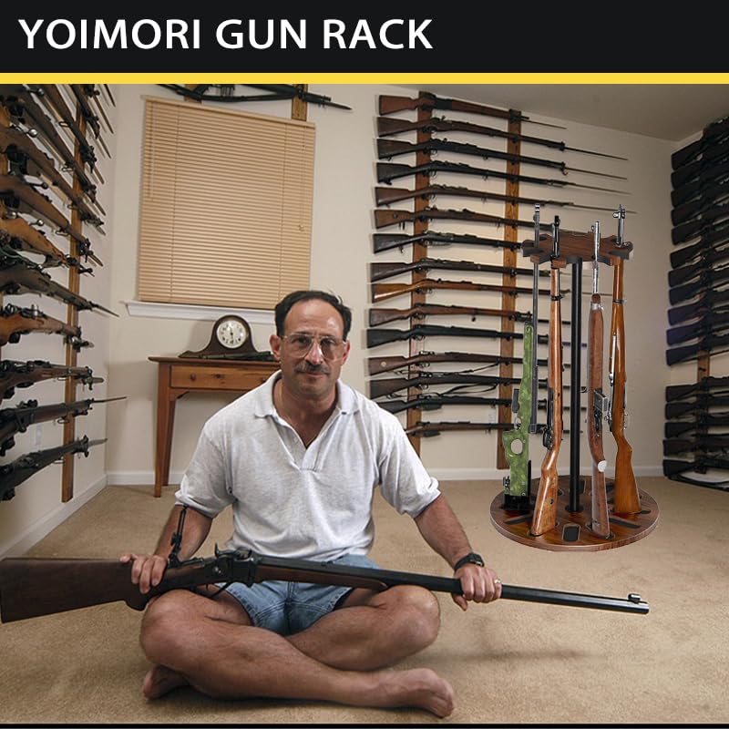 Yoimori Brown Indoor Gun Rack with 360° Rotating Stand Holds Up to 12 Rifles