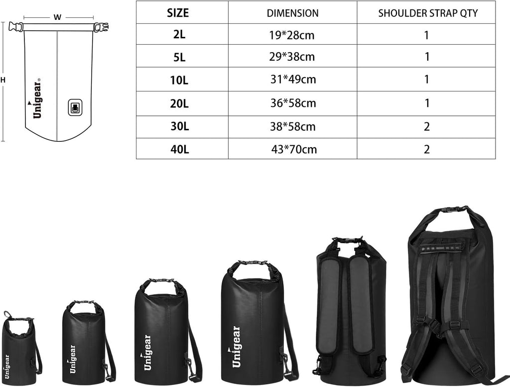Unigear Waterproof Dry Bag - Lightweight Floating Design for Kayaking, Boating, Fishing | 2L to 40L Sizes