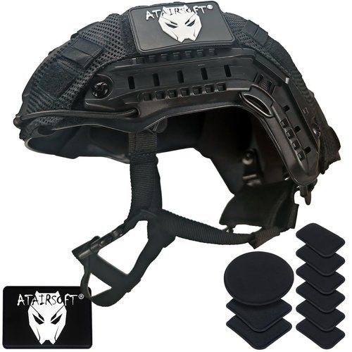 ATAIRSOFT PJ Type Airsoft Helmet Set Tactical Paintball Airsoft Fast Helmet with Cover (MCBK)