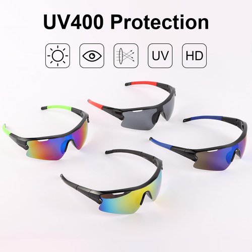 ANLIOTO 4 Pack Youth Baseball Sunglasses for Men Women, Lightweigh UV Protection Sports Sun Glasses for Cycling Running Fishing